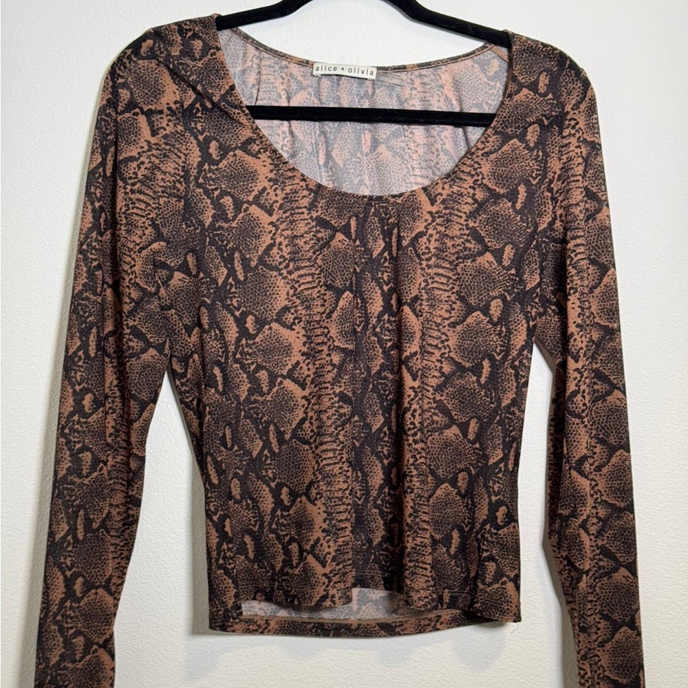 Alice + Olivia Tan and Black Snake Print Blouse